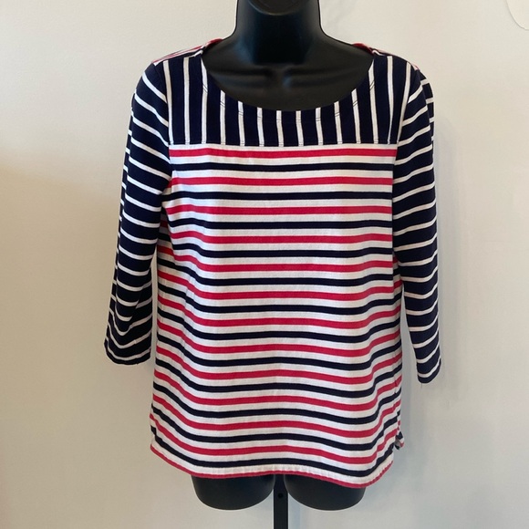 Top 3/4 Sleeve By Talbots Pink and Navy Stripes Size Medium Petite - Picture 1 of 8